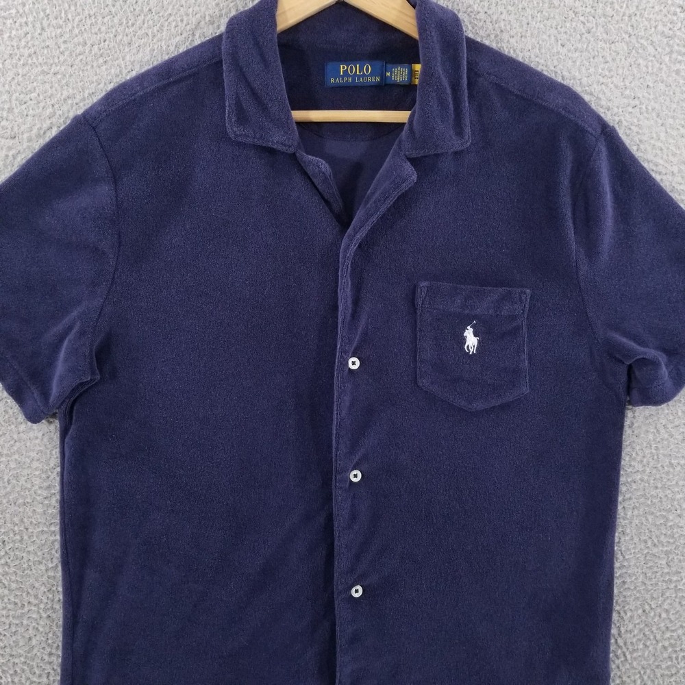 Polo Ralph Lauren Shirt Mens Medium Blue Terry Towel Poolside Cabana Camp Lounge